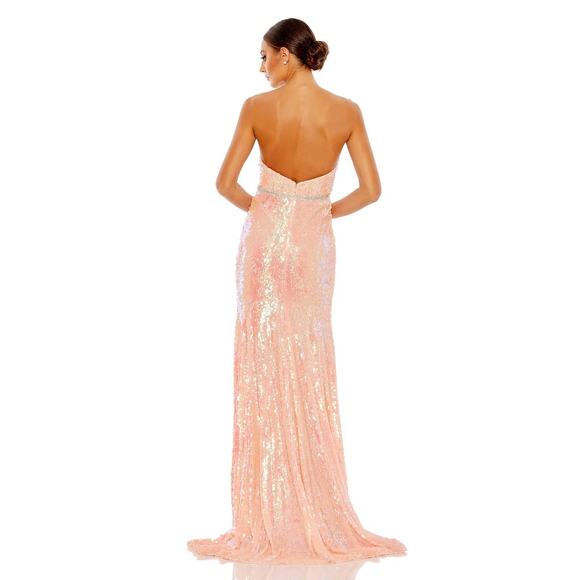 Mac Duggal 26980 Sequined Strapless Rhinestone Belt Gown Coral 2 $398 NEW - Picture 2 of 13